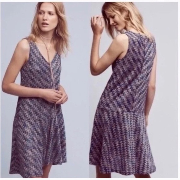 Anthropologie MAEVE Flounce Hem Chevron Knit Dress - Picture 2 of 3